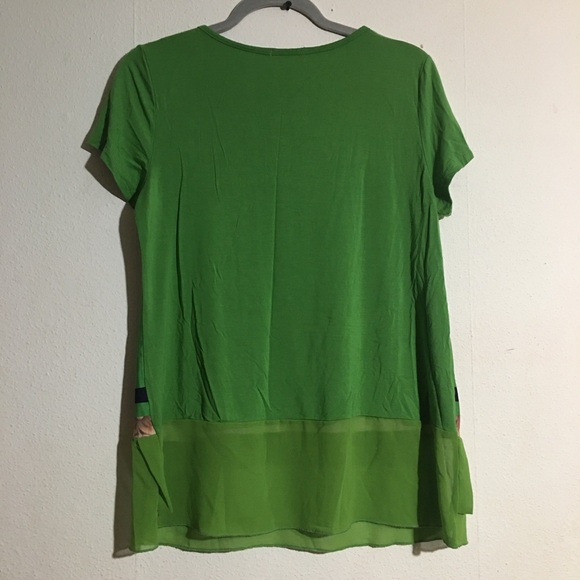 Green Floral Print Short Sleeve Blouse: XL *see measurements - Picture 8 of 10